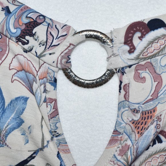 NAIF Women Top Sz S Floral VNeck Stretch Knit Short Slit Sleeve - Picture 3 of 7